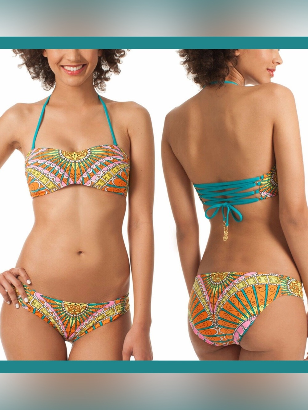 Trina Turk Capri print bandeau Swim bikini set geometric kaleidoscope Vibrant